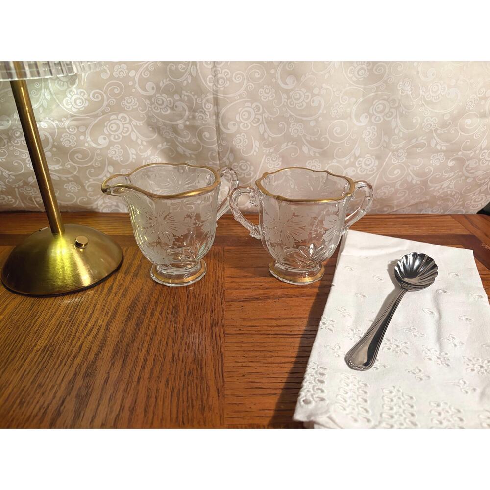 Fostoria American‎ Etched Glass Creamer & Sugar Set | Elegant Grandmillennial